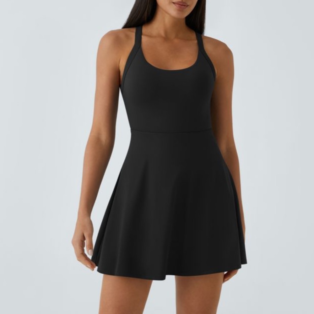 HALARA Backless Twisted Flare Dance Active Dress, Easy Peezy, M Longer Length